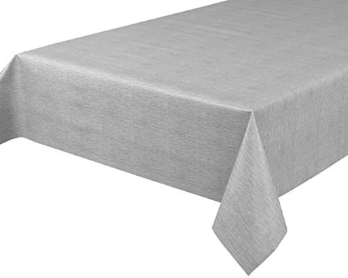 BEAUTEX Wachstuchtischdecke abwaschbar, Leinen grau, Eckig 140x180 | Wasserundurchlässiger Tischschutz mit versiegelter Oberfläche, pflegeleicht, robust und vielseitig für drinnen und draußen