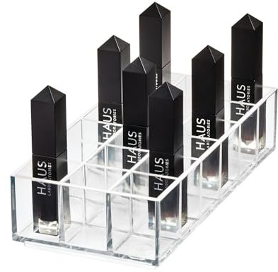 iDesign Lippenstift Organizer, Make-up Organizer für 18 Lippenstifte aus der Signature Series by Sarah Tanno, Kosmetik Aufbewahrung aus Kunststoff für Lippenstifte und Gloss, Transparent