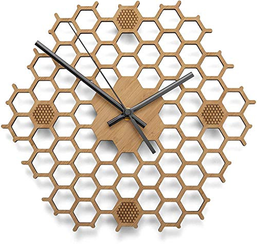 Germerott Bienentechnik Wanduhr in offener Bienenwaben-Form - Kreatives und modernes Design aus Bambus/Holz - Leise ohne Ticken - Sechseckig mit offenem Rand