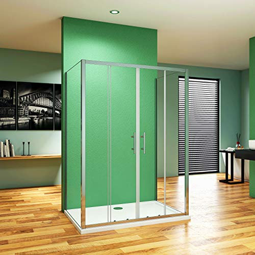 Aica Sanitär U Form duschkabine 140x76x76cm Dusche U-Kabine Schiebetür Sicherheitsglas H190cm