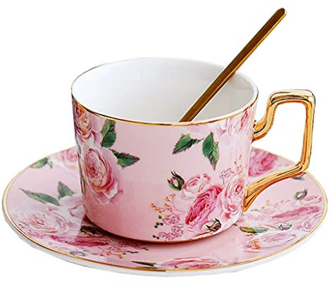 ZOGBX Juego de Taza de té,Tazas de café de Porcelana,Tazas de Café Florales,Juego de Tazas de la Tarde Inglesa,Vajillas para Desayuno,Juegos de Té de Cerámica for Bebidas Calientes o frías 7.04oz