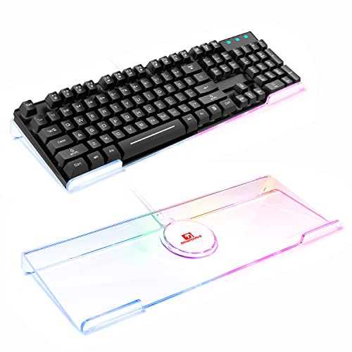 MAMBASNAKE Soporte para Teclado PC Inclinado, Ergonómico Computer Keyboard Holder para 90% 100% Teclado, Elevador de Teclado 366 RGB LED Backlit Premium Clear Acrílico Keyboard Tray para Office & Game