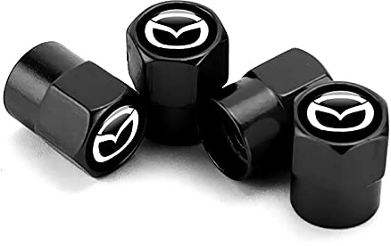 4pcs Auto Tire Air Valve Caps- Car Wheel Tyre Dust Stems Cover with Logo Emblem Waterproof Dust-Proof Universal fit for All Cars (black, fit mazda)