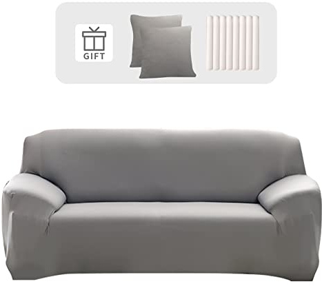 Lydevo Sofabezug 2 Sitzer Stretch Sofahusse Elastischer Sofabezug Spandex Sofa Überzug mit 2 Kissenbezug Anti-Rutsch Waschbar Sofa Protection Cover Schonbezug Couch,Grau