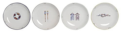 DKD Home Decor Plato Hondo de la Marca, Color Blanco, de gres (20 x 20 x 3 centímetros) (4 Unidades)