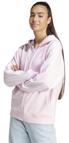 adidas Donna Essentials 3-Stripes French Terry Oversized Full-Zip Hoodie, Clear Pink, M