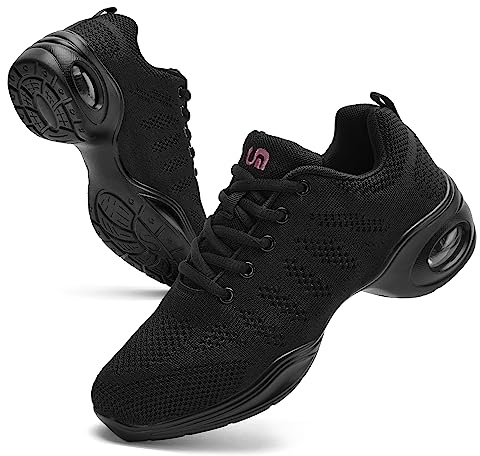 Dance Shoes for Women Jazz Shoes Women Dance Sneakers Breathable Air Cushion Split Sole Athletic Walking Dance Shoes A Black,8