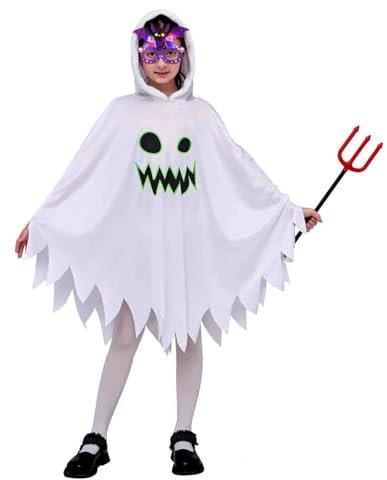 ZUCOS Costume d'Halloween pour enfants avec cape blanche et sac à main Briller dans l'obscurité 3-4 ans