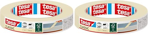 tesa Malerband CLASSIC - Abdeckband zum Abkleben bei Malerarbeiten - lösungsmittelfrei, rückstandslos entfernbar - 50 m x 19 mm (Packung mit 2)