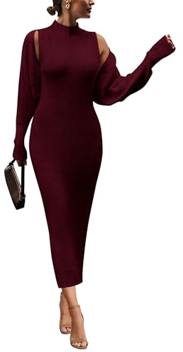 PRETTYGARDEN Women's Fall 2 Piece Outfits Knit Long Sleeve Cropped Cardigan Pullover Sweater Maxi Dress Sets Winter Clothing (Wine Red,Large)