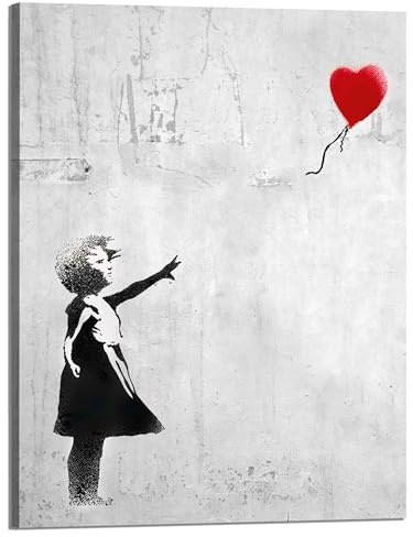 Kunstbruder Wandbilder Banksy berühmte Motive - Komplett Aufhängefertig, Street graffiti art, moderne Leinwand Mood bilder (girlwithheartgrau, 50x70 cm)