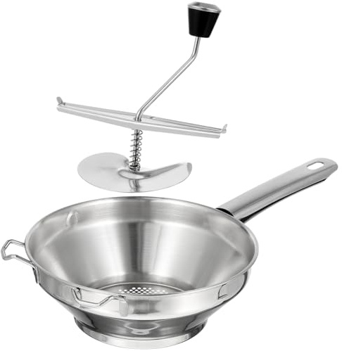 Amosfun Potatispress rostfritt stål potatismassare manuell roterande potatispress rispress för tomatsås äppelmus puré potatismos barnmat frukt och grönsaker