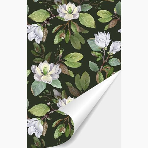 Carta da parati autoadesiva con motivo di fiori di magnolia, autoadesiva, per camera da letto, soggiorno, cucina, mobili, cucina, pellicola adesiva da parete (40 cm x 600 cm)