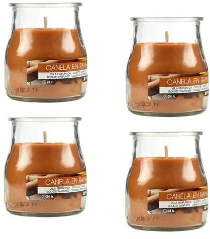 4 Stück Duftkerzen Zimtstange im Glas 7x6cm, Duftkerzen 24 Stunden Verbrennung