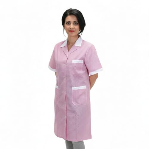 Camici da Lavoro Donna Imprese di Pulizia Operaia Domestica Cameriera AI Piani (Quadretto rosa, M)