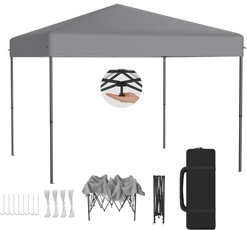 XMTECH Fällbar paviljong 3 x 3 trädgårdspaviljong, vikbar paviljong, justerbar höjd 2,4 m – 2,6 m festtält, trädgårdstält för utomhus, trädgård, fest, bröllop, stabil, UV-skydd, vattentät, grå