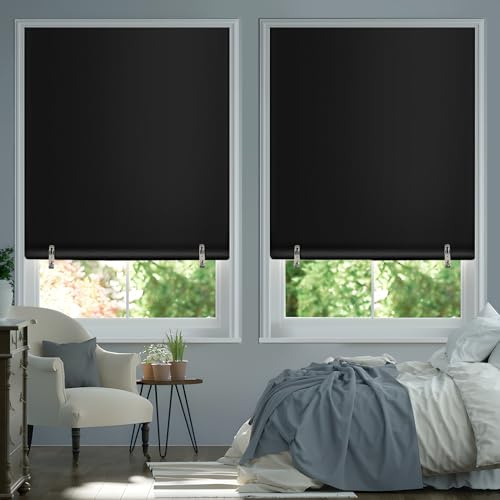 SAUIRS 2Pack Blackout Roller Window Shades, Cordless Blinds for Indoor Windows No Tools No Drill Pull Down Window Shades,Thermal Insulated Fabric UV for Home, Office, Bedroom(36''W x 72''H, Black)
