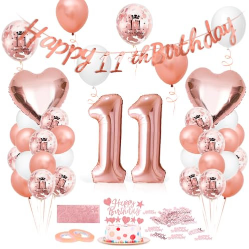 Luftballon 11. Geburtstag Roségold, Riesen Folienballon Zahl 11, Happy Birthday Folienballon 11, Ballon 11 Deko zum Geburtstag Frauen