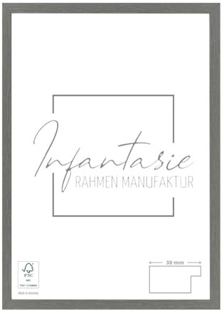 Infantasie 'N°2' Bilderrahmen 65x125 handgefertigt nach Maß | Stahlgrau | MDF Holz-Design Collage Rahmen inkl. Kunstglas und Metall Aufhänger (Querformat & Hochformat)