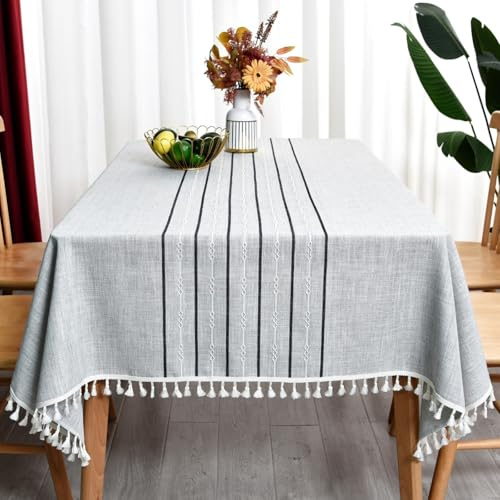 Yofori Graue Tischdecke Abwaschbar aus Baumwolle Polyester Mischgewebe Boho Tischdecke BüGelfrei Tischtuch Tischdeko für Esstisch, Garten, Outdoor (Grau, 135 x 180 cm)