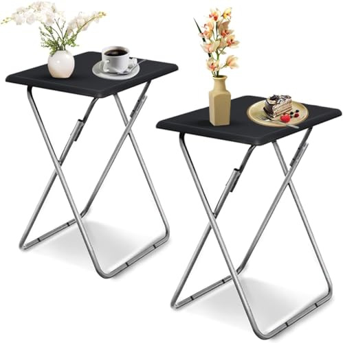 Beistelltisch Klappbar, Balkontisch Klappbar, Klapptisch Klein Balkon, Foldable Table, Kleiner Beistelltisch Outdoor, Für Wohnzimmer Esszimmer Terrasse Garten, Rechteckig, Schwarz(2pcs), 37x47x66cm