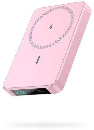 HETP Batterie Externe Magnétique sans Fil 10800mAh, PD 20W Charge Rapide Power Bank avec USB-C Entrée & Sortie écran LED Chargeur Portable Compatible avec MagSafe, iPhone 16/15/14/13 Serie - Rose