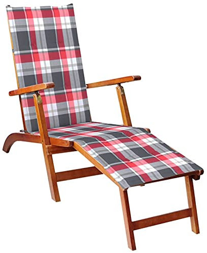 Chaduof Liegestuhl mit Fußstütze und Auflage Akazie Massivholz, Gartenliege, Sonnenliege, Relaxliege, Deckchair, Terrassenstühle, Beach Chair, Saunaliege 3064027
