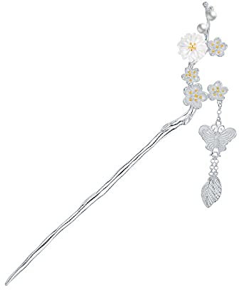Haarschmuck, Vintage-Haarstäbchen, Jade-Haarnadel, chinesische Haarstäbchen aus S925-Silber, verzierte baumelnde Haarstäbchen mit Quaste, baumelnder Haarknoten-Schmuck for Männer, Mädchen, Frauen