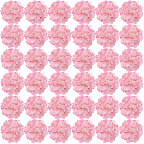 FagusHome 35 Stück künstliche Hortensien Blume Köpfe Künstliche Blumen Köpfe mit Stielen Gefälschte Blumen Durchmesser 18CM für Deko (Dunkel Pink)