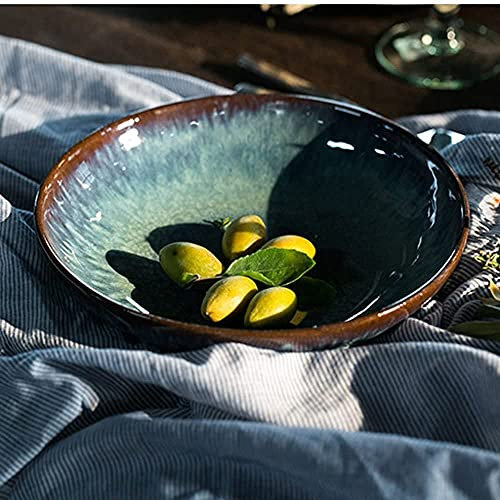 LXYDPZ Cuencos de Pasta Cerámica Ensalada de Frutas Grande Tazón de Pasta Sopa Creativa Tazón de Ramen Horno Apto para microondas Juego de tazones para Mezclar Retro Azul 8.5 Pulgadas Ensaladeras