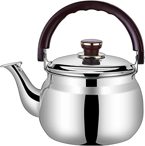 CAFIEDR Teekanne für Herd, Teekessel für Herd, Heißwasserkessel, Durchlauferhitzer, Kessel, Hot Pot, Flötenkessel, Edelstahlkessel, Teekessel, Teekessel (Silber, 4,7 l)