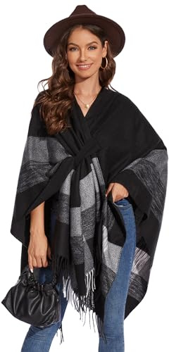colornival Sjal för kvinnor, elegant stickad cape, öppen framsida, poncho, halsduk, filt, cardigan, kappa för vår, höst och vinter, Färg 34, one size