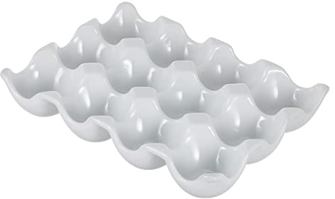 Beatifufu Uova Stabile Bianco Frigorifero a Ceramica o 12 Scomparti Porta in Fresca Design Scanalature per Conservazione in Cucina Barbecue