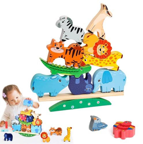 MetalNuts Montessori Holzspielzeug ab 2 3 4 5 Jahren - Stapelspiel Stapelspielzeug Tiere zum Stapeln, Bausteine Balancespiel, Holz Motorikspielzeug, Lernspielzeug, Geschenke für Baby & Kleinkinder