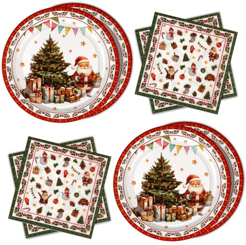 WenmthG 40 Servietten Weihnachten und Pappteller - Tischdeko Weihnachten - Kleine Symbole als Deko - Partygeschirr
