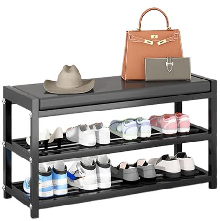 Schuhregal mit 2 Ebenen, gepolsterte Eingangsbank – Bank am Fußende des Bettes – Bank für das Schlafzimmer am Fußende des Bettes – Esszimmerbank mit gepolsterter Sitzfläche aus PU-Leder für Küche, W