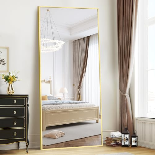 WOLIBEER Großer Ganzkörperspiegel 192 x 85 cm, Ganzkörperspiegel mit Aluminium Rahmen Goldenem Rechteckiger Wandspiegel Standspiegel, Spiegel für Schlafzimmer Wohnzimmer Ankleidezimmer Flur