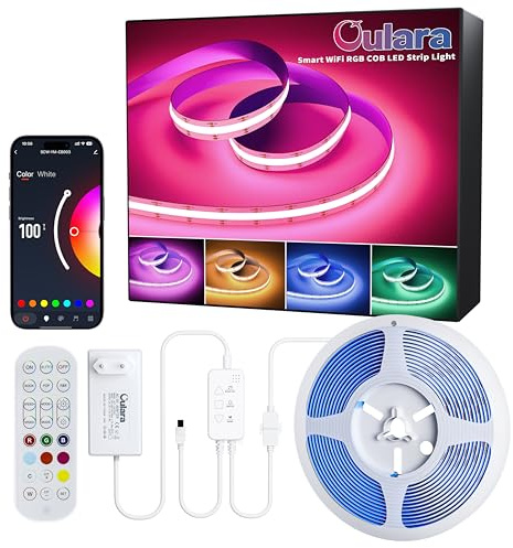 OULARA RGB COB LED Streifen 10M,24V Dimmbar LED Strip RGB Farbe Wechsel,Flexibles RGB LED Band Funktioniert mit Alexa/Google Assistant/Tuya für Küche,Schlafzimmer,Party DIY Dekoration