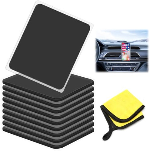 HENGBIRD 10 Stück Antirutschmatte Auto Wiederverwendbar Silikon Armaturenbrett Anti Rutsch Pads Nano Gel Pad Waschbare Antirutschmatte Handy für Handy Sonnenbrillen Halterung Keys mit 1 pcs Putztuch