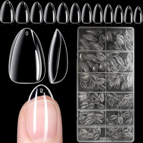 XIAOHEBAN 504 Pièces Capsule Americaine Ongle Amande Court XS - 12 Tailles Faux Ongles Transparent Capsules Ongles Americaine, Soft Gel Nail Tips, Capsule Ongle Pose Americaine Couverture ComplèTe