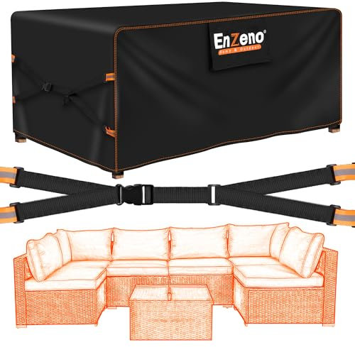 Enzeno Large Garden Furniture Covers Waterproof,300x250x100 Outdoor Furniture Set Covers,500D Heavy Duty Patio Furniture Cover,New Upgrade X-shape windproof design for Chair and Table Rattan Sofa.