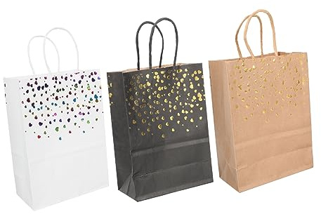 OHPHCALL 24stücke Papiertragetaschen Mit Goldprägung Für Hochzeiten Geburtstagsfeiern Geschenktüten Robuste Papiertüten Natur Für Süßigkeiten Schmuck Und Kleine