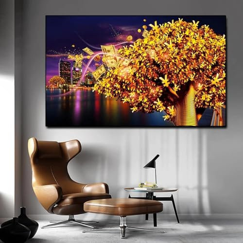lianyibo Gemälde „Glücksbaum“ mit Dollar-Geldbaum, nordische Landschaft, Poster, Leinwanddrucke, Wandkunst, Bilder, Zimmer, Heimdekoration, 40 x 70 cm, rahmenlos