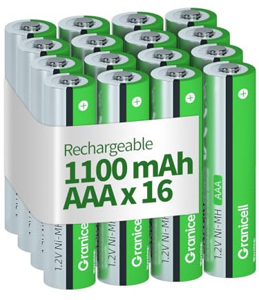 Granicell AAA Rechargeable Batteries, 1100 mAh High Capacity AAA Battery, 1.2V NiMH Low Self-Discharge Triple A Batteries, 16 Pack