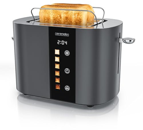 Arendo - Edelstahl Toaster 2 Scheiben - Touchscreen – Doppelwandgehäuse – 800 W – Integrierter Brötchenaufsatz – 6 Bräunungsgrade – Brotzentrierung – Restzeitanzeige – Memoryfunktion