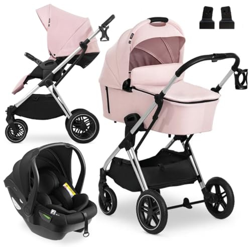 hauck Vision X Set Carrito Bebé 3 en 1 - Cochecito | Silla de Paseo Ligera | Silla de Coche Grupo 0 Drive N Care para Recién Nacidos - con Suspensión y Asiento Ajustable en Altura - Rosé