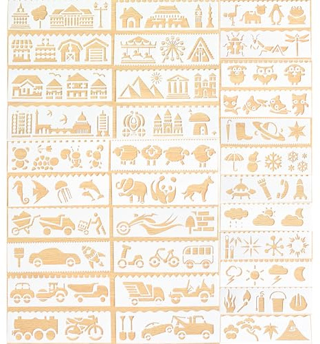 Zeichenschablonen Set, 32 Wiederverwendbare Schablonen für Bullet Journal | Wiederverwendbar DIY Schablonen, Für Scrapbooking, Kartenbasteln & Geschenkkarten, Motive: Tiere, Gebäude, Autos, Wetter