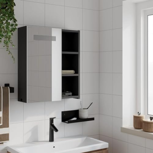 HEFZGDB Spiegelschrank mit LED-Beleuchtung Schwarz 45x13x52 cm Aufbewahrungsschrank Badschrank Klein Bathroom Cabinet Medikamenten Aufbewahrung für Badezimmer Küche Gästezimmer Toilette