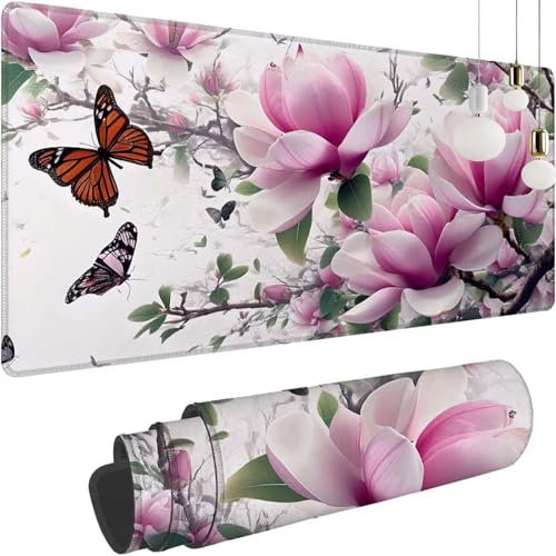 Rose Fleur Gaming Tapis de Souris XXL, 1000x600x3mm Clavier Souris Gamer Tapis Bureau avec Base Anti-Dérapage, Améliore la Précision et la Vitesse, Mouse Pad Imperméable pour Maison, Le Bureau Z-145