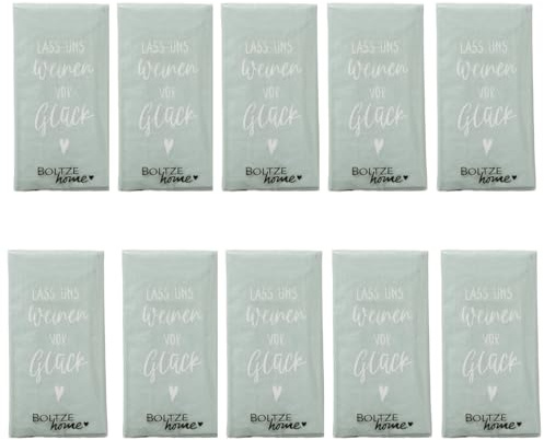 10 x 10 Taschentücher 'Lass uns weinen vor Glück' Grün - für die Freudentränen zur Hochzeit, Taufe, Kommunion, Konfirmation